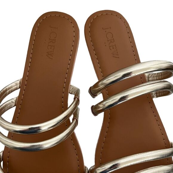 J. Crew NWOT Gold Metallic Flat Slide On Sandals Size 8 - Picture 5 of 10